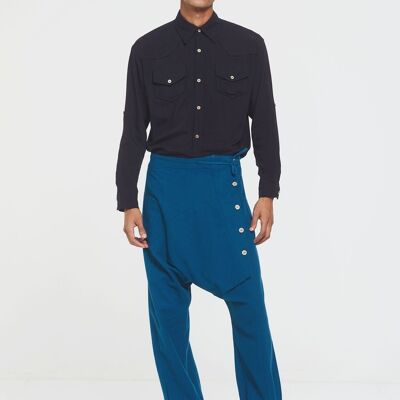 Elastic Cuff Men's Winter Harem Pants with Pocket Turquoise