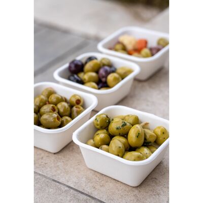 Grüne Oliven, Knoblauch, Basilikum, Vakuumbeutel, 2 kg