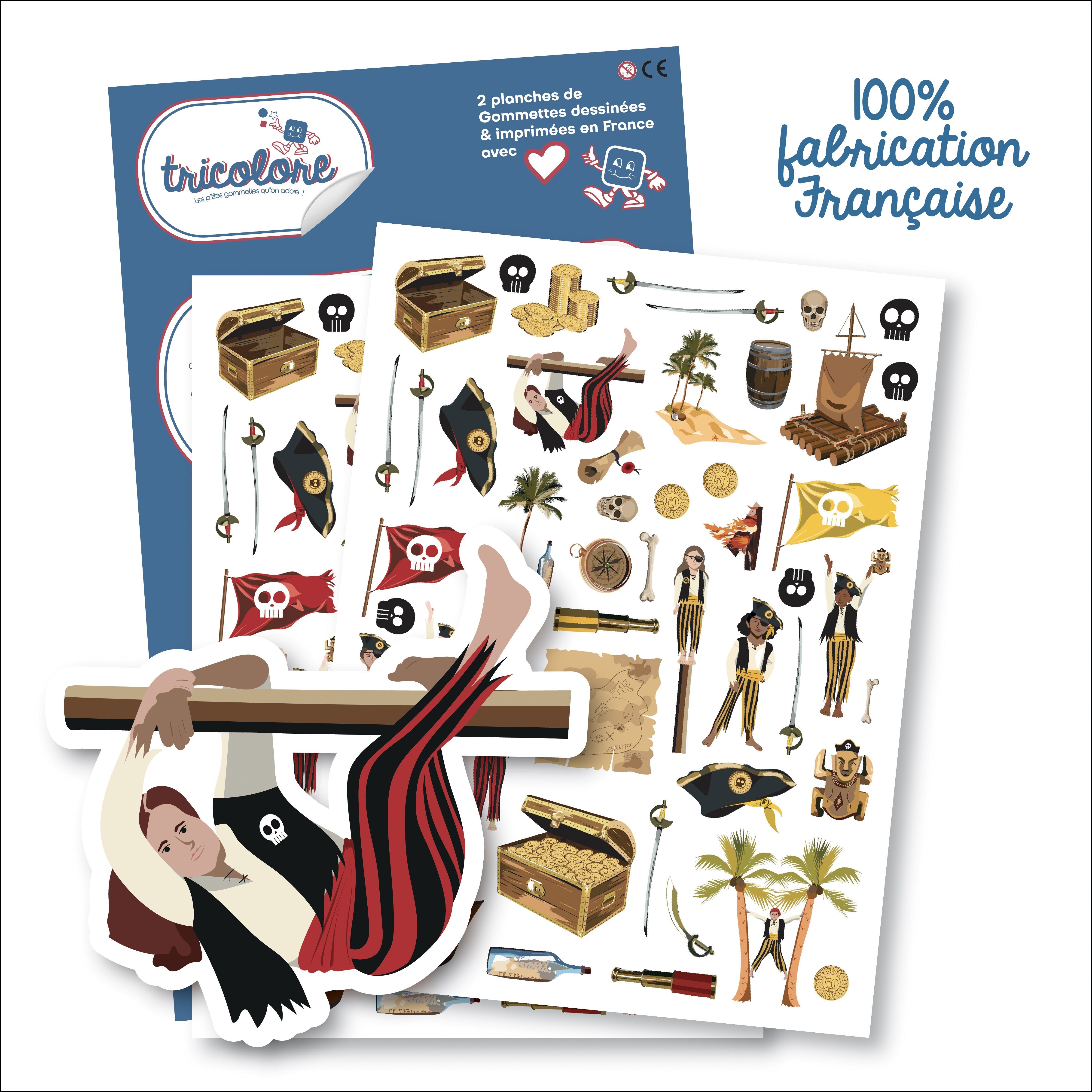 DREIFARBIGE PIRATEN-AUFKLEBER 110 Stück