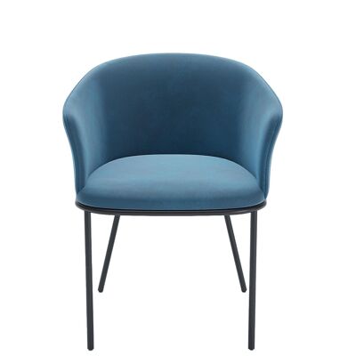 Set of 2 Andréa blue velvet dining room armchairs
