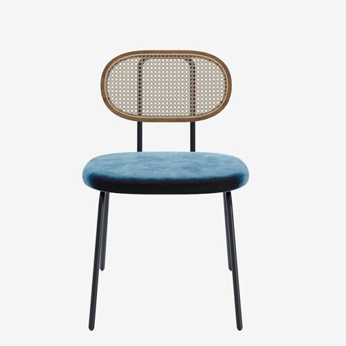 Lot de 2 chaises en rotin et velours bleu Gabrielle