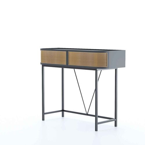 Table console noire avec tiroirs rotin tressé, Daphné