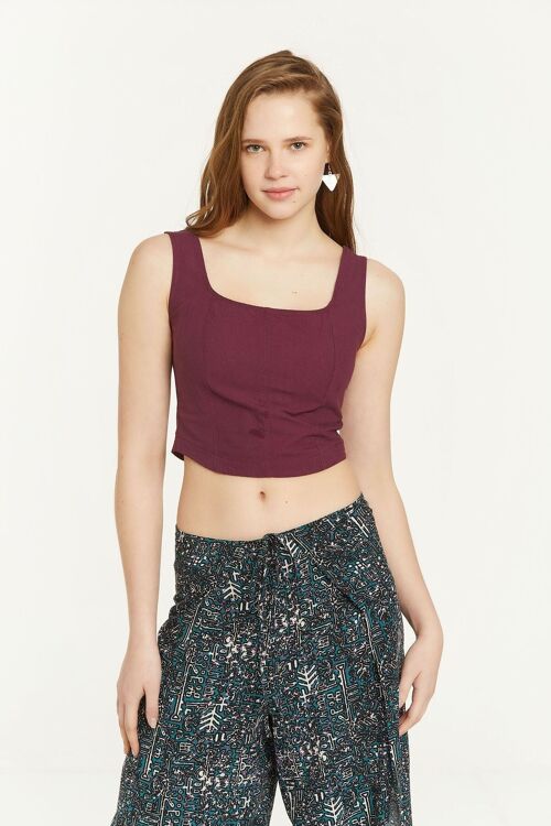 Elastic Back Crop Top Purple