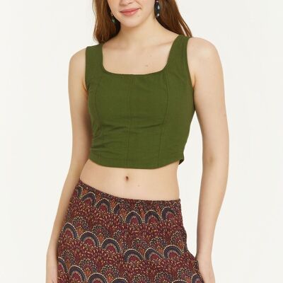 Elastic Back Crop Top Green