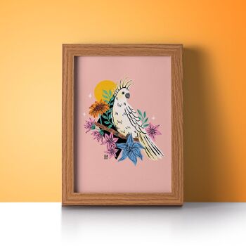 Affiche "Cacatoes" | illustration colorée, oiseau exotique, fleurs, lys 2