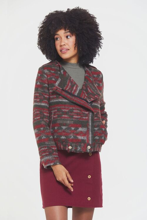 Ethnic Patterned Women's Jacket with Lining Khaki