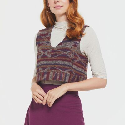 Ethnic Patterned Short Women's Vest Purple