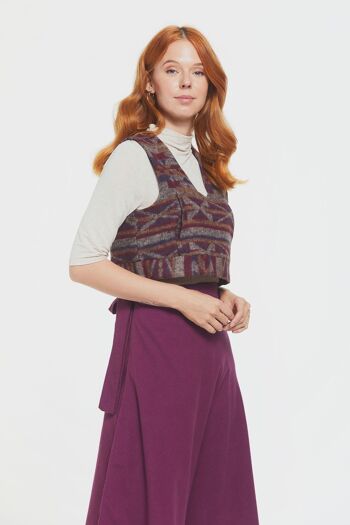 Gilet Femme Court à Motifs Ethnique Violet 3