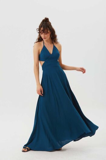 Robe Bohème Maxi Fente Latérale Profonde Bleu Foncé 2