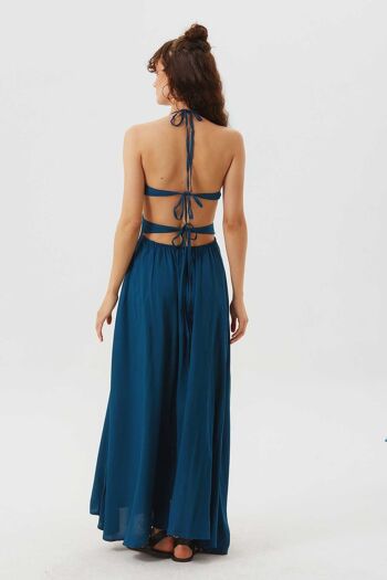 Robe Bohème Maxi Fente Latérale Profonde Bleu Foncé 4