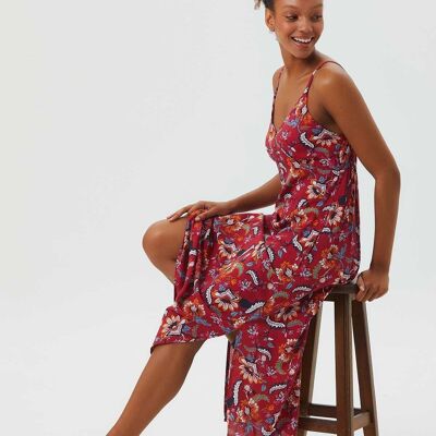 Fit and Flare Floral Casual Dress Dark Red