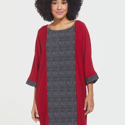 3/4 Sleeve Printed Dress Red