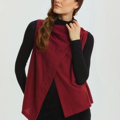 Asymmetric Boat Neck Vest Top Dark Red