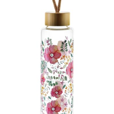 HOLLIE PINK Flasche 600ml 6.4x4.4xh24cm rosa Blumen