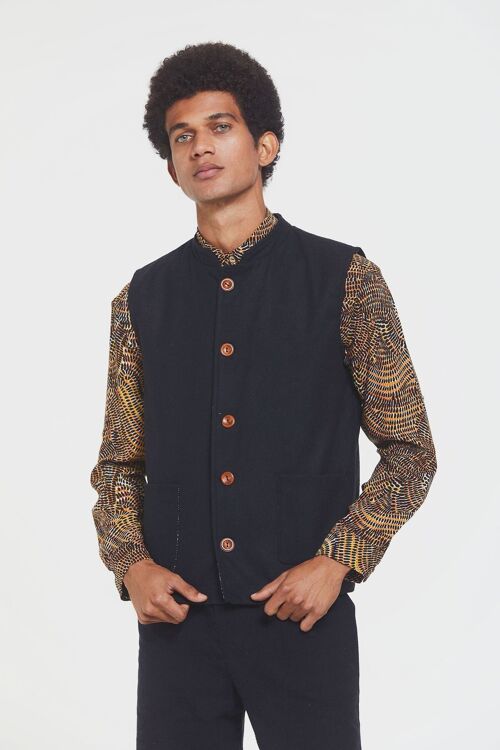 Band Collar Boho Men's Vest Black