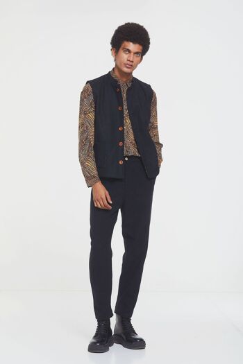 Gilet Boho à Col Band pour Homme Noir 2