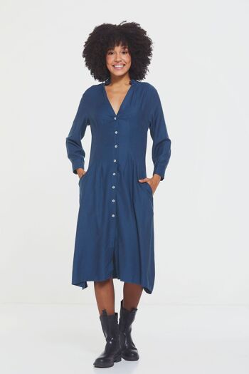 Robe d'automne mi-longue boutonnée bleue 1