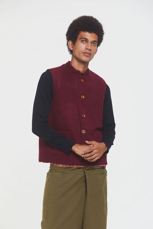 Band Collar Boho Men's Vest Dark Red