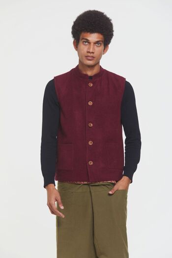 Gilet Homme Boho Col Bande Rouge Foncé 3