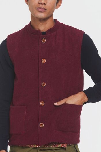 Gilet Homme Boho Col Bande Rouge Foncé 5