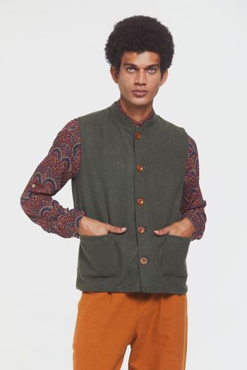 Gilet Homme Boho Col Bande Vert 1