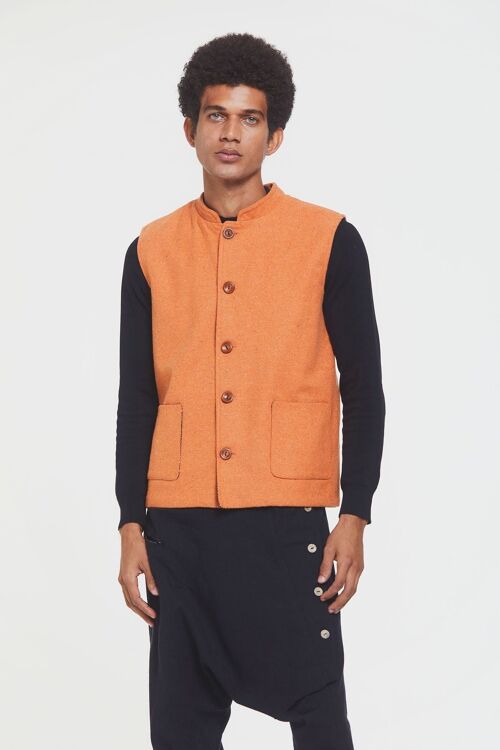 Band Collar Boho Men's Vest Orange