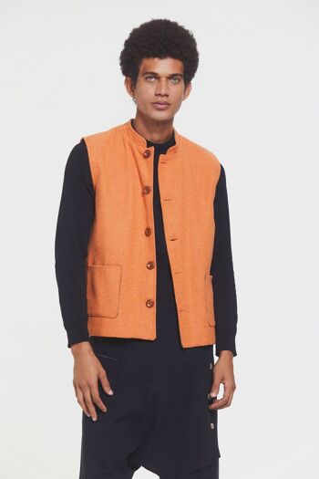 Gilet Homme Boho Col Bande Orange 3