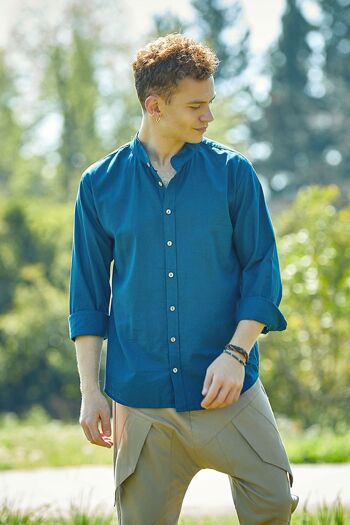 Chemise Homme Col Montant Bleu Foncé 1