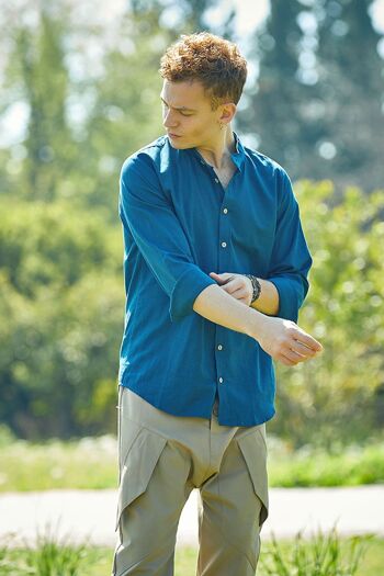 Chemise Homme Col Montant Bleu Foncé 2