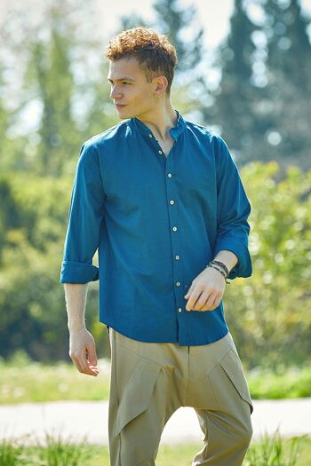 Chemise Homme Col Montant Bleu Foncé 3