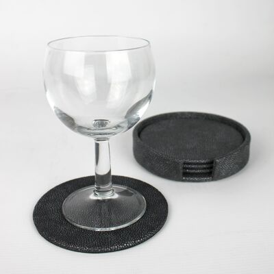 Glass coasters round set of 4 with box artificial leather stingray anthracite