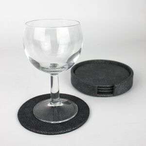 Dessous de verre ronds lot de 4 avec boîte simili cuir galuchat anthracite