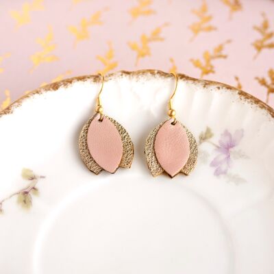 Pink and gold leather tulip earrings