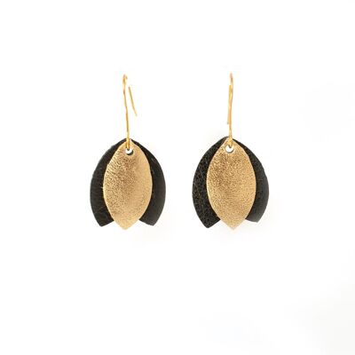 Black and gold leather tulip earrings