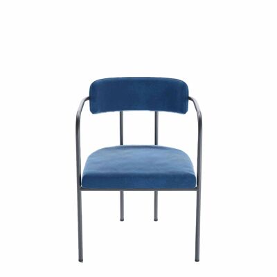 Upholstered dining chair with armrests, blue velvet, Barbara