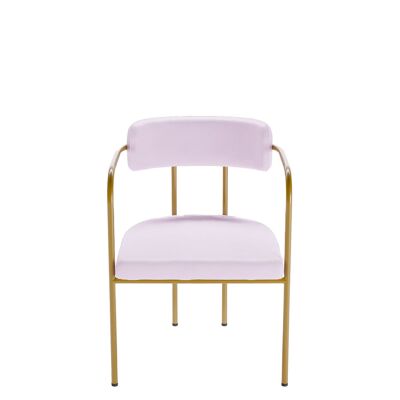 Barbara upholstered dining room chair with light pink velvet armrests