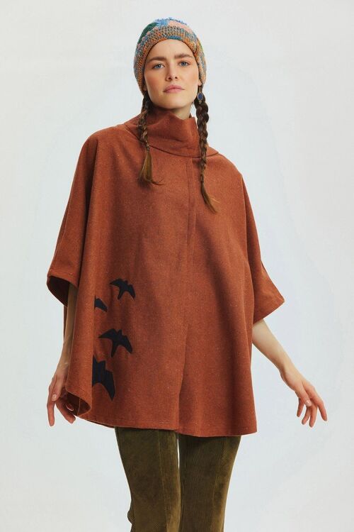 Bird Appliqué Bohemian Poncho Orange