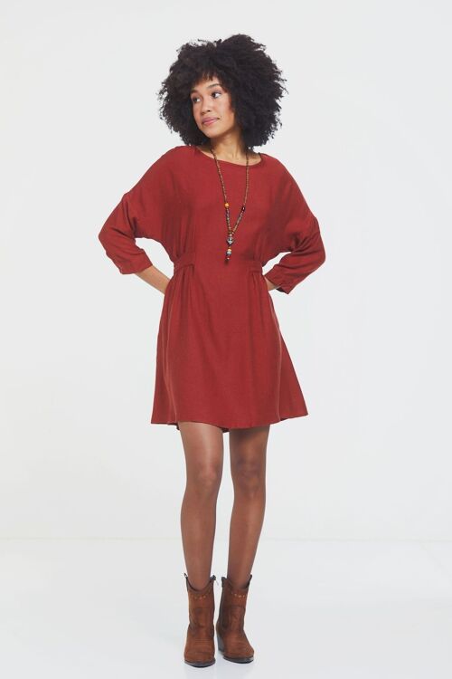 Boat Neck Boho Winter Dress Orange