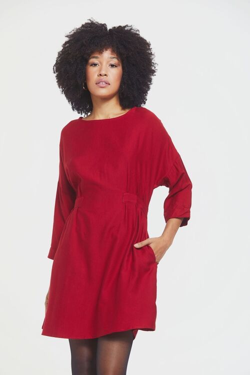 Boat Neck Boho Winter Dress Red