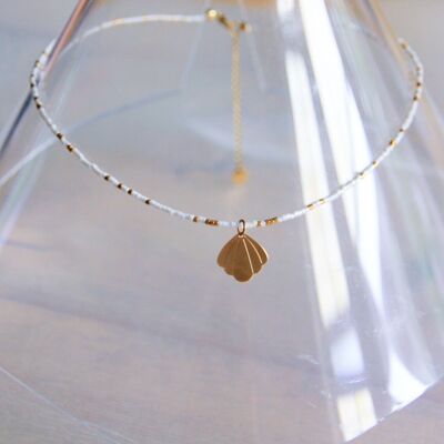Miyuki necklace with SHELL – white/gold