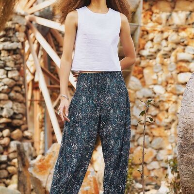 Pantalón Harem Bohemio para Mujer Turquesa