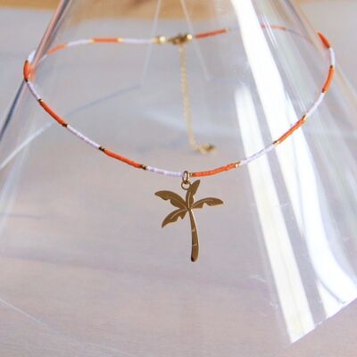 Miyuki necklace with PALM – lilac/orange/gold