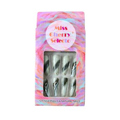 Künstliche Nägel zum Aufdrücken der Nägel Miss Cherry Selecto 12 Nägel – Marmor