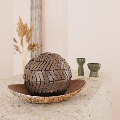 Seoul carved wood effect resin decorative ball