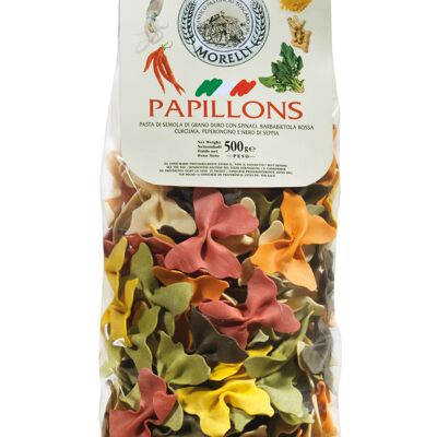 Pâtes Papillons 6 saveurs multicolores artisanales g.500