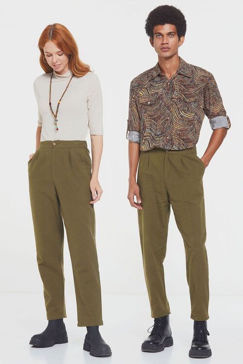 Boho Style High Waist Unisex Cotton Pants Khaki