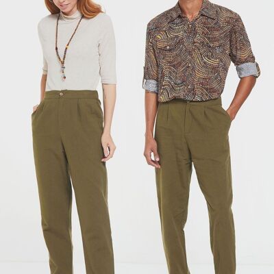 Pantalones de algodón unisex de cintura alta estilo boho Caqui