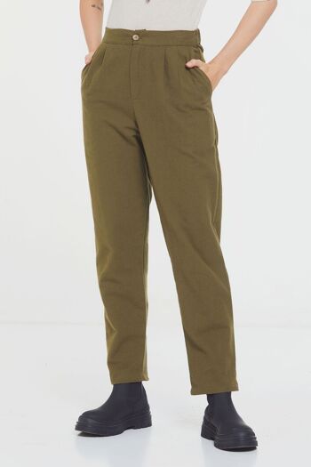 Pantalon en coton unisexe taille haute style Boho Kaki 2