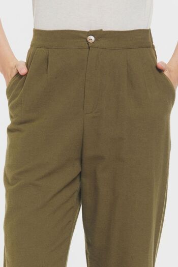 Pantalon en coton unisexe taille haute style Boho Kaki 6
