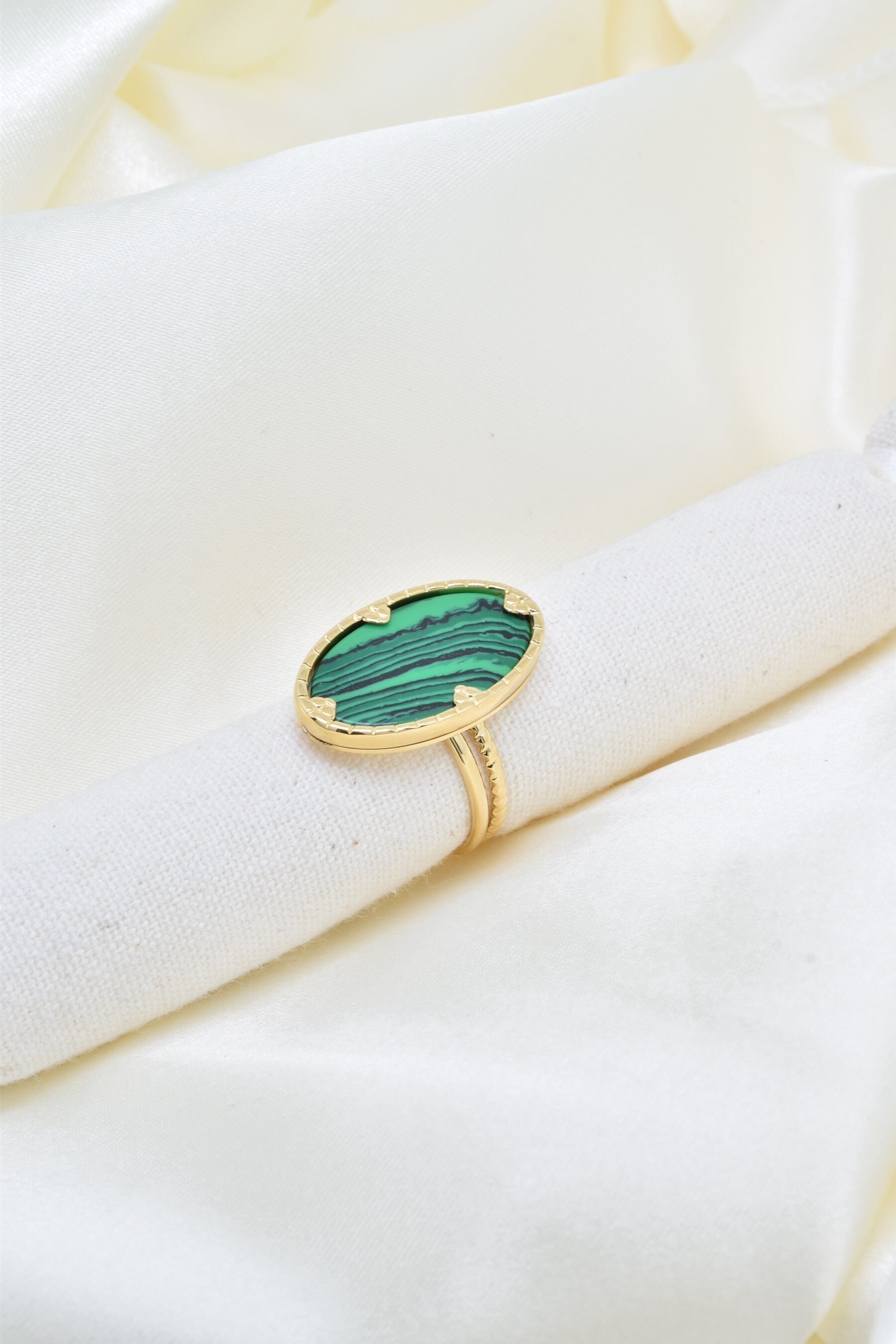 Anello in acciaio inossidabile con malachite - BG310109OR-VR